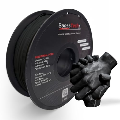 BaessTech INDUSTRIAL PETG Filament 1.75mm für 3D Drucker, 1kg (2,2 lbs) Spule, Premium PETG Filament, Deutsche Markenqualität, Saubere Wicklung, Farbe Schwarz von BaessTech