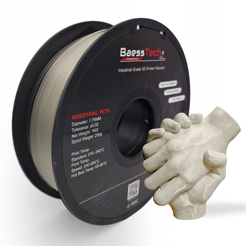 BaessTech INDUSTRIAL PETG Filament 1.75mm für 3D Drucker, 1kg (2,2 lbs) Spule, Premium PETG Filament, Deutsche Markenqualität, Saubere Wicklung, Farbe Transparent von BaessTech