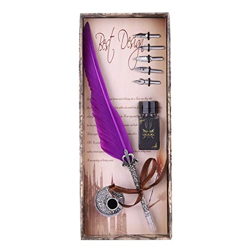 Bagima Stift, Weißer Feder-Signierstift, Klassischer Retro-Füllfederhalter, Feder-Tauchstift mit Geschenkbox für Weihnachten, Valentinstag (Retro-Lila) von Bagima