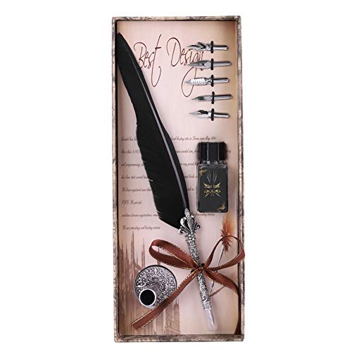 Bagima Stift, Weißer Feder-Signierstift, Klassischer Retro-Füllfederhalter, Feder-Tauchstift mit Geschenkbox für Weihnachten, Valentinstag (Retro-Schwarz) von Bagima