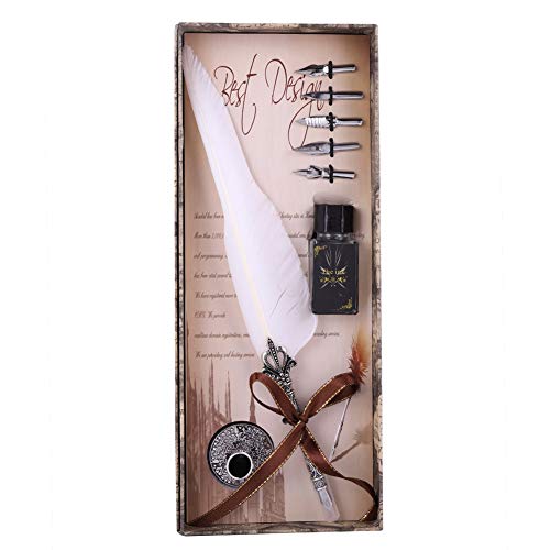 Bagima Stift, Weißer Feder-Signierstift, Klassischer Retro-Füllfederhalter, Feder-Tauchstift mit Geschenkbox für Weihnachten, Valentinstag (Vintage-Weiß) von Bagima