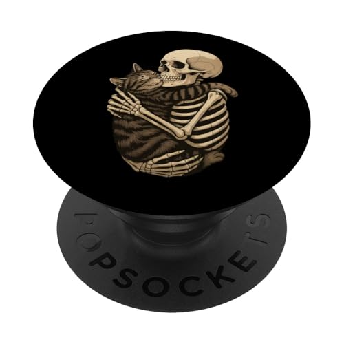 Cool Best Friends Skelton Hugs a Cat Illustration Graphic PopSockets Klebender PopGrip von Bahaa's Tee