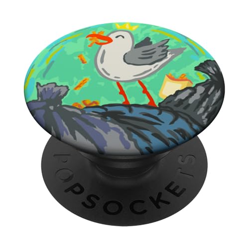 Happy As a Seagull with a French Fry, Funny Möwe Cartoon PopSockets Klebender PopGrip von Bahaa's Tee