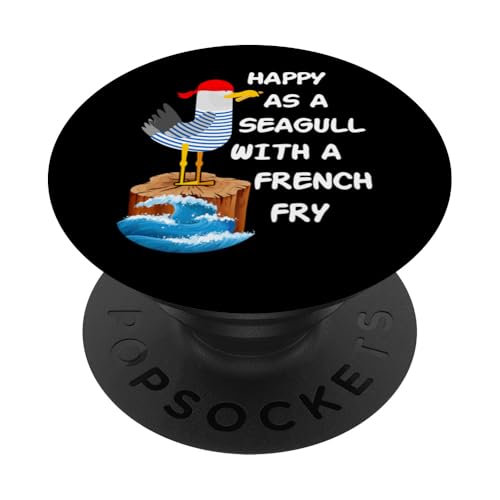 Happy As a Seagull with a French Fry, Funny Seagull Cartoon PopSockets Klebender PopGrip von Bahaa's Tee