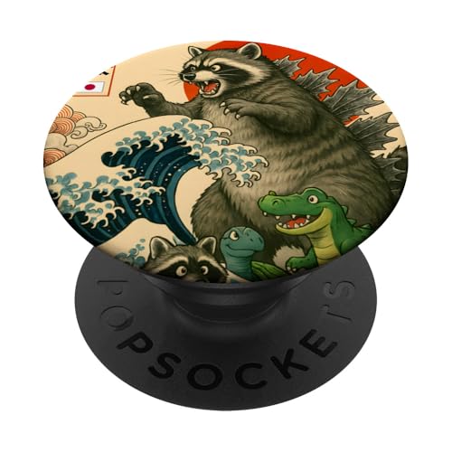 I Love racoons, Japanese racoon Illustration Graphic Designs PopSockets Klebender PopGrip von Bahaa's Tee