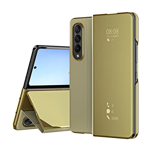 BaiBaiDY Handyhülle für Samsung Galaxy Z Fold 4 5G Hülle, Spiegelseitige Smart Flip Schutzhülle, Voller Schutz, Hülle für Samsung Galaxy Z Fold 4 5G Handy Schutzhülle.(Gold) von BaiBaiDY