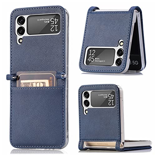 BaiBaiDY Hülle für Samsung Galaxy Z Flip 4, Lederfaser und PC-Material, Kartenfächer, Ultradünn, Voller Schutz, Schutzhülle für Samsung Galaxy Z Flip 4.(Blau) von BaiBaiDY