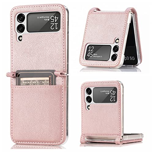 BaiBaiDY Hülle für Samsung Galaxy Z Flip 4, Lederfaser und PC-Material, Kartenfächer, Ultradünn, Voller Schutz, Schutzhülle für Samsung Galaxy Z Flip 4.(Rosa) von BaiBaiDY