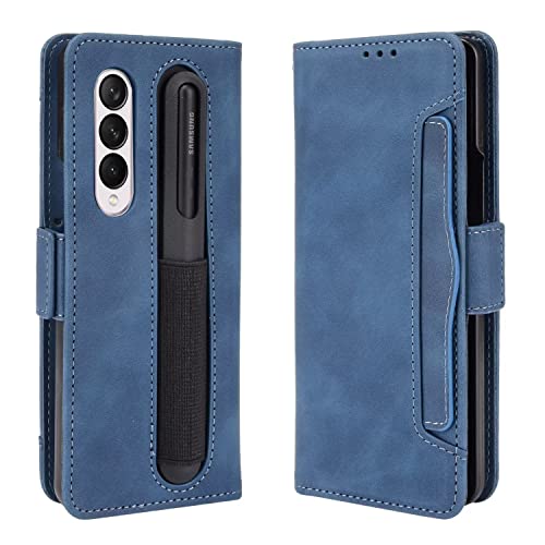 BaiBaiDY Hülle für Samsung Galaxy Z Fold 4, Leder und PC, mit Stiftschlitz, Kartenschlitz, Anti-Drop, Ultradünn, Rundumschutz Handyhülle für Samsung Galaxy Z Fold 4.(Blau) von BaiBaiDY