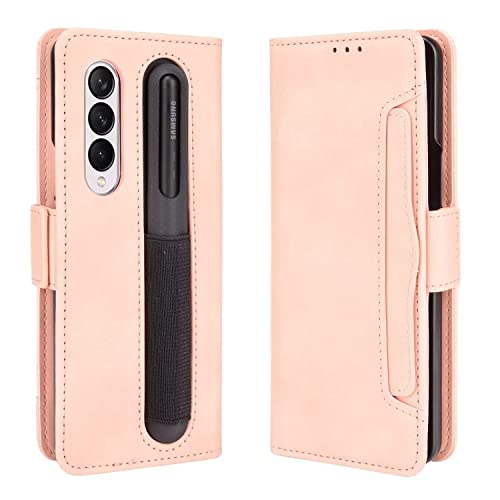 BaiBaiDY Hülle für Samsung Galaxy Z Fold 4, Leder und PC, mit Stiftschlitz, Kartenschlitz, Anti-Drop, Ultradünn, Rundumschutz Handyhülle für Samsung Galaxy Z Fold 4.(Rosa) von BaiBaiDY