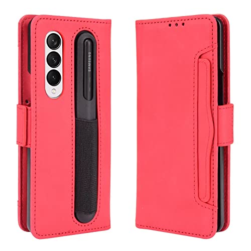 BaiBaiDY Hülle für Samsung Galaxy Z Fold 4, Leder und PC, mit Stiftschlitz, Kartenschlitz, Anti-Drop, Ultradünn, Rundumschutz Handyhülle für Samsung Galaxy Z Fold 4.(Rot) von BaiBaiDY