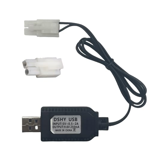 9.6V USB Ladekabel Kompatibel mit Tamiya KET-2Pin Stecker für RC Flugzeug, Panzer, Modellfahrzeug, Buggy, Auto, Truck, Boot - Universal für 9.6V NiMH/NiCd Lipo Akku (1) von BaiWeiDun