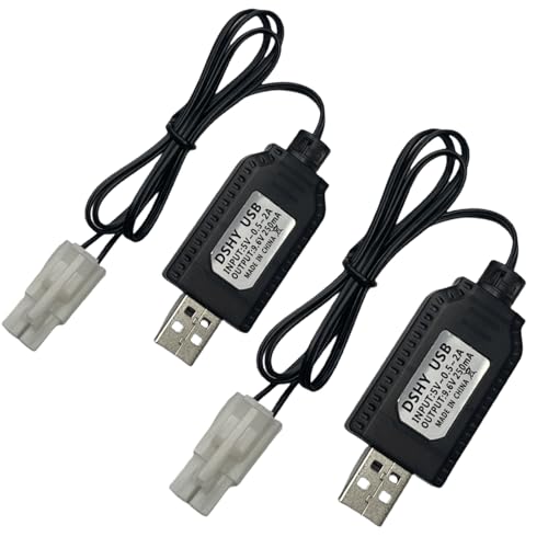 BaiWeiDun 9.6V USB Ladekabel Kompatibel mit Tamiya KET-2Pin Stecker Kompatibel RC Flugzeug RC Panzer RC Modellfahrzeug Buggy Auto Truck Boot für Universal 9.6V NiMH/NiCd Lipo Akku (2) von BaiWeiDun