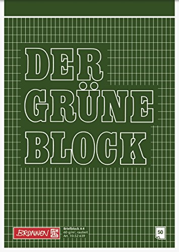 Baier & Schneider Brunnen 1052639 Briefblock / Schreibblock / Der grüne Block (A4, rautiert, 50 Blatt, 60g/m²) von Baier & Schneider