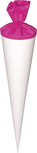 Baier & Schneider Heyda 204870050 Schultüten-Rohlinge mit Filzverschluss (Höhe 70 cm, Durchmesser 19 cm, Karton, 380g/m²) weiß-pink von Baier & Schneider