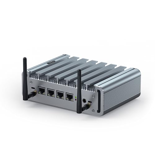 Baieyu Firewall Lüfterloser Mini PC 4 LAN Quad Core Celeron J4125 Firewall PC 4GB RAM DDR4 128GB SSD, OPNsense Mini Firewall, 1xHD, 1xVGA, WiFi/4G Modul, SIM Slot, AES-NI, Mini PC Server VPN Router von Baieyu