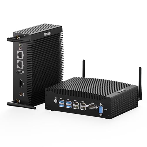 Baieyu Lüfterloser Industrie Mini PC Windows 11 Pro Desktop PC mit Core i5-8260U 4 USB 3.0 Mini Desktop PC 2 × RJ45 LAN Dual Band WiFi Dual HD/Dual RS232 COM / BT4.2/8 GB RAM DDR4 256 GB SSD von Baieyu