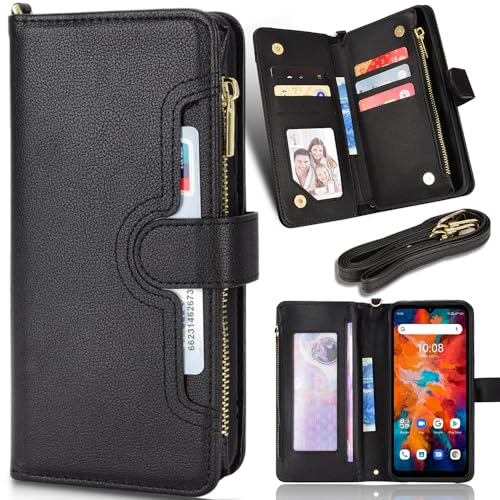 Baifu Brieftasche für Samsung Galaxy S24 Ultra, Reißverschluss Tasche, Handyhülle mit Ständer und Handschlaufe, hülle Kompatible mit Samsung Galaxy S24 Ultra-Schwarz von Baifu