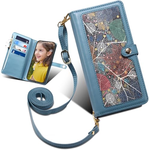 Baifu Brieftasche für iPhone 17 Pro Max, Reißverschluss Tasche, Handyhülle und Handschlaufe, Blatt-Muster hülle für iPhone 17 Pro Max-Blau Baifu Brieftasche für iPhone 17 Pro Max, Reißverschluss Tasche, Handyhülle und Handschlaufe, Blatt-Muster hülle für iPhone 17 Pro Max-Blau von Baifu