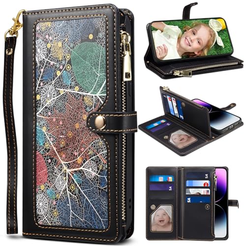Baifu Handyhülle für Nothing CMF Phone 2 Pro, Blatt-Muster Reißverschluss Tasche, Hülle Brieftasche Handytasche Cover für Nothing CMF Phone 2 Pro-Schwarz Baifu Handyhülle für Nothing CMF Phone 2 Pro, Blatt-Muster Reißverschluss Tasche, Hülle Brieftasche Handytasche Cover für Nothing CMF Phone 2 Pro-Schwarz von Baifu