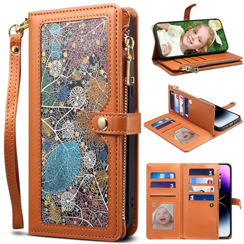Baifu Handyhülle für iPhone 17 Pro Max, Blatt-Muster Reißverschluss Tasche, Hülle Brieftasche Handytasche Cover für iPhone 17 Pro Max-Braun Baifu Handyhülle für iPhone 17 Pro Max, Blatt-Muster Reißverschluss Tasche, Hülle Brieftasche Handytasche Cover für iPhone 17 Pro Max-Braun von Baifu