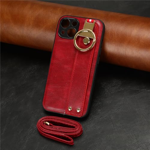 Baifu Hülle für iPhone 13 mit Ring, Handgelenkriemen + Ständer PU-Leder Handyhülle, Halskette Handyhülle mit Riemen, Lanyard Tasche für iPhone 13-Rot Baifu Hülle für iPhone 13 mit Ring, Handgelenkriemen + Ständer PU-Leder Handyhülle, Halskette Handyhülle mit Riemen, Lanyard Tasche für iPhone 13-Rot von Baifu