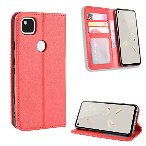 Baifu Lederhülle für Google Pixel 4A 4G Hülle, Flip Case Schutzhülle Handy mit Kartenfach Stand und Magnet Funktion als Brieftasche, Tasche Cover Etui Handyhülle für Google Pixel 4A 4G, Rot von Baifu