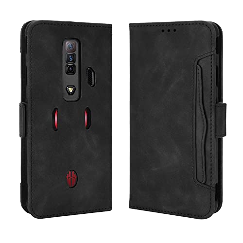 Baifu Lederhülle für Nubia Red Magic 7 Hülle, Flip Case Schutzhülle Handy mit Kartenfach Stand und Magnet Funktion als Brieftasche, Handyhülle für Nubia Red Magic 7, Schwarz von Baifu