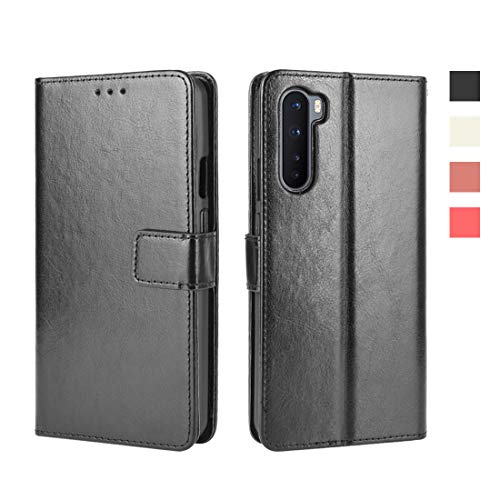 Baifu Lederhülle für OnePlus Nord Hülle, Flip Case Schutzhülle Handy mit Kartenfach Stand und Magnet Funktion als Brieftasche, Tasche Cover Etui Handyhülle für OnePlus Nord, Schwarz von Baifu