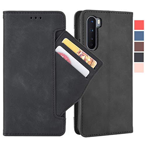 Baifu Lederhülle für OnePlus Nord Hülle, Flip Case Schutzhülle Handy mit Kartenfach Stand und Magnet Funktion als Brieftasche, Tasche Cover Etui Handyhülle für OnePlus Nord, Schwarz von Baifu