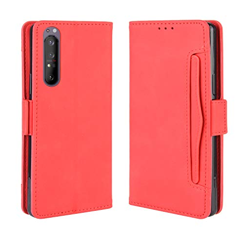 Baifu Lederhülle für Sony Xperia 5 II Hülle, Flip Case Schutzhülle Handy mit Kartenfach Stand und Magnet Funktion als Brieftasche, Tasche Cover Etui Handyhülle für Sony Xperia 5 II, Rot von Baifu