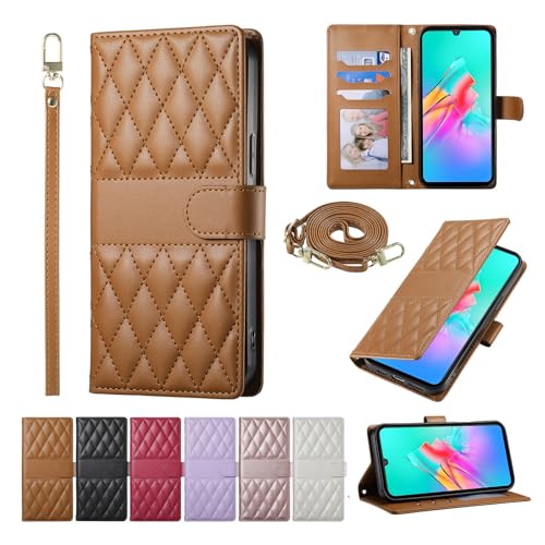 Baifu Plaid-Telefonhülle für Honor Magic 4 Lite, Brieftaschen-Schutzhülle mit Handschlaufe, kompatibel mit Honor Magic 4 Lite-Braun von Baifu