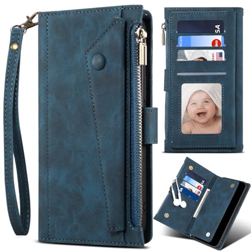 Baifu RFID Blocker Handyhülle für Huawei P30 Pro, Reißverschluss Tasche, Hülle Brieftasche Handytasche Cover für Huawei P30 Pro-Blau von Baifu