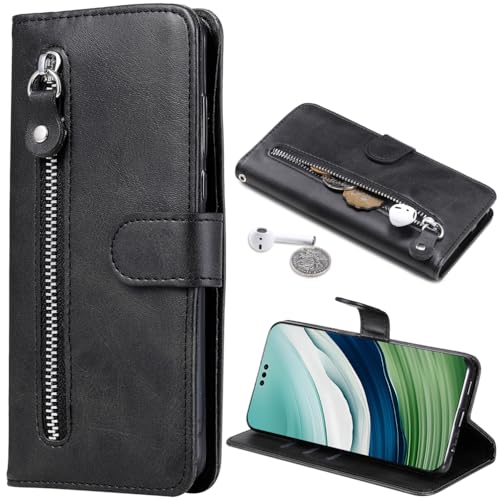 Baifu Zipper Pocket Hülle für 1+ACE 3/OnePlus Ace 3 Cover, Reißverschluss Tasche Wallet 1+ACE 3/OnePlus Ace 3 Phone Case-Schwarz von Baifu