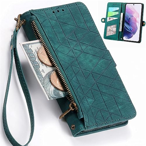 Baifu Zipper Pocket Hülle für iPhone SE 2024, Reißverschluss Tasche Wallet Raster Knopf Phone Case, Card Slot Leather Cover für iPhone SE 2024-05 von Baifu
