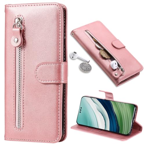 Baifu Zipper Pocket Hülle für iPhone SE2/SE3/SE 2022 Cover, Reißverschluss Tasche Wallet iPhone SE2/SE3/SE 2022 Phone Case-Rosa von Baifu