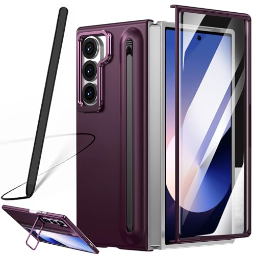 Hülle für das Galaxy Z Fold 6 mit Stift, integriertem Stifthalter, Samsung Galaxy Z Fold6 Cover mit Displayschutzfolie, S Pen-Ersatzstift und verstellbarem Ständer-Rot von Baifu
