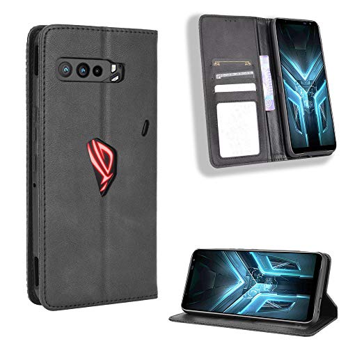 Lederhülle für Asus ROG Phone 3 ZS661KS Hülle, Flip Case Schutzhülle Handy mit Kartenfach Stand und Magnet Funktion als Brieftasche, Tasche Cover Etui Handyhülle für Asus ROG Phone 3 ZS661KS, Schwarz von Baifu