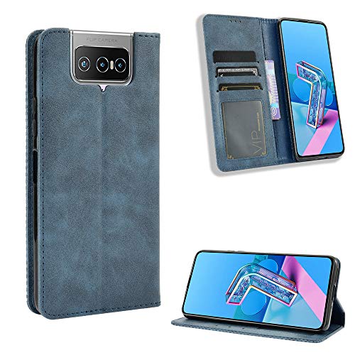 Lederhülle für Asus Zenfone 7 Pro ZS671KS Hülle, Flip Case Schutzhülle Handy mit Kartenfach Stand und Magnet Funktion als Brieftasche, Tasche Cover Etui Handyhülle für Zenfone 7 Pro ZS671KS, Blau von Baifu