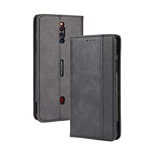 Lederhülle für ZTE nubia Red Magic 5S Hülle, Flip Case Schutzhülle Handy mit Kartenfach Stand und Magnet Funktion als Brieftasche, Tasche Cover Etui Handyhülle für ZTE nubia Red Magic 5S, Schwarz von Baifu