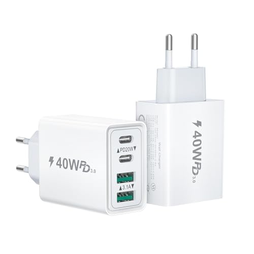 [2 Pack] USB C Ladegerät, 40W 4-Port Netzteil Mehrfach Ladegerät für iPhone 16 15 Pro Max 14 13 12 11, Samsung S24 23, Pixel, Schnellladegerät Stecker Charger Ladestecker Ladeadapter von Baileku