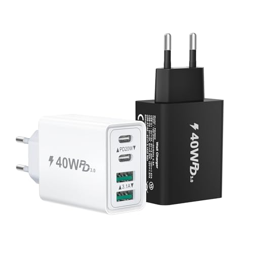 [2 Pack] USB C Ladegerät, 40W 4-Port Netzteil USB C Mehrfach Ladegerät für iPhone 16 15 Pro Max 14 13 12 11, Samsung S24 23, Schnellladegerät USB C Stecker Charger Ladestecker Ladeadapter von Baileku