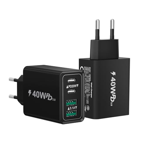 2 x USB-Ladegerät, 40 W Schnellladegerät für iPhone, 4-Port USBC Power Adapter + QC Multi USBC Block Schnellladegerät für 16 15 14 13 12 11 Pro Max Plus, iPad, Samsung Galaxy, Typ C Wandsteckdose 2 x USB-Ladegerät, 40 W Schnellladegerät für iPhone, 4-Port USBC Power Adapter + QC Multi USBC Block Schnellladegerät für 16 15 14 13 12 11 Pro Max Plus, iPad, Samsung Galaxy, Typ C Wandsteckdose von Baileku