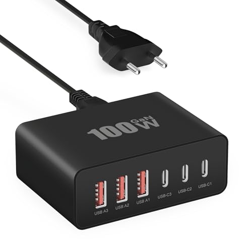 USB C Ladegerät, 100W USB C Stecker 6-Port Ladestecker USB C Adapter mit 3 USB-C und 3 USB-A Mehrfach Ladegerät USB C Schnellladegerät Charger Netzteil für iPhone 16 15 14 13 Pro Max, iPad, Samsung von Baileku