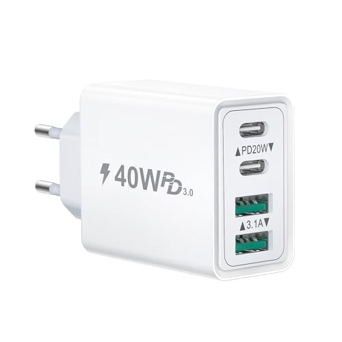 USB C Ladegerät, 40W 4-Port Stecker USB Mehrfach Ladegerät mit USB-C und USB-A, Schnellladegerät Adapter USBC Netzteil Ladestecker für iPhone 16 15 Pro Max 14 13 12 11, iPad, Samsung, Handy Charger USB C Ladegerät, 40W 4-Port Stecker USB Mehrfach Ladegerät mit USB-C und USB-A, Schnellladegerät Adapter USBC Netzteil Ladestecker für iPhone 16 15 Pro Max 14 13 12 11, iPad, Samsung, Handy Charger von Baileku