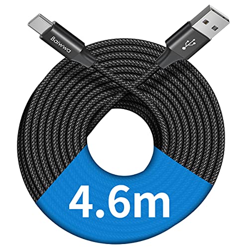 Baiwwa Extra lang USB A auf USB C Kabel 4.6m PS5 Controller Ladekabel für Switch, Samsung Galaxy S24 S23 S22 S21 S20 S10 S9 S8, A54 A53 A52 A14 A13 A12 A33 A34, Xperia -Schwarz von Baiwwa