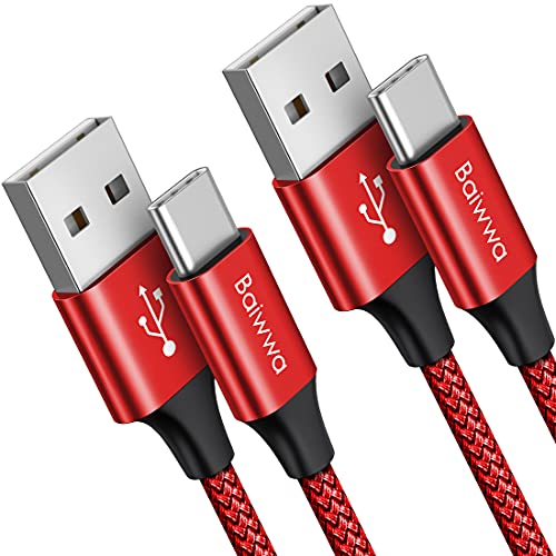 Baiwwa USB C Kabel 1m, Nylon 2-Stück Ladekabel USB C 3A Schnellladekabel für Samsung Galaxy S10 S20 S9 S8 S21 S22 Plus, A20e A40 A41 A50 A51 A52 A70 A71 - Rot von Baiwwa