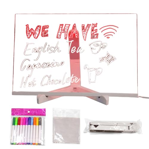 LED Notiztafel mit Farben, Nachrichtentafel mit LED Leuchten, Acryl Notiztafel mit verstellbarem Ständer und 7 Farben Stift, Transparente Leuchtende LED Schreibtafel, für Büros, Schule und Zuhause von Bajbumgn