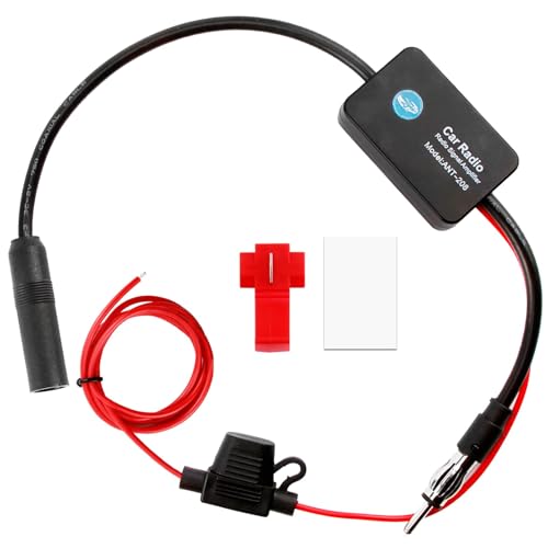 Autoradio Antennenverstärker 12V Universell FM Antennenverstärker mit Hoher Verstärkung (25dB) Geringes Rauschen Kleber und Roter Clip für Auto FM Radio Antenne von BakeWhiz