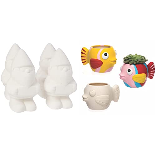 Baker Ross AF428 Gartenzwerge aus Keramik, personalisierbar (4 Stück), Ceramic & Keramik-Blumentöpfe „Fisch“ für Kinder zum Bemalen und Dekorieren – Porzellan-Bastelset für Kinder (2 Stück) von Baker Ross